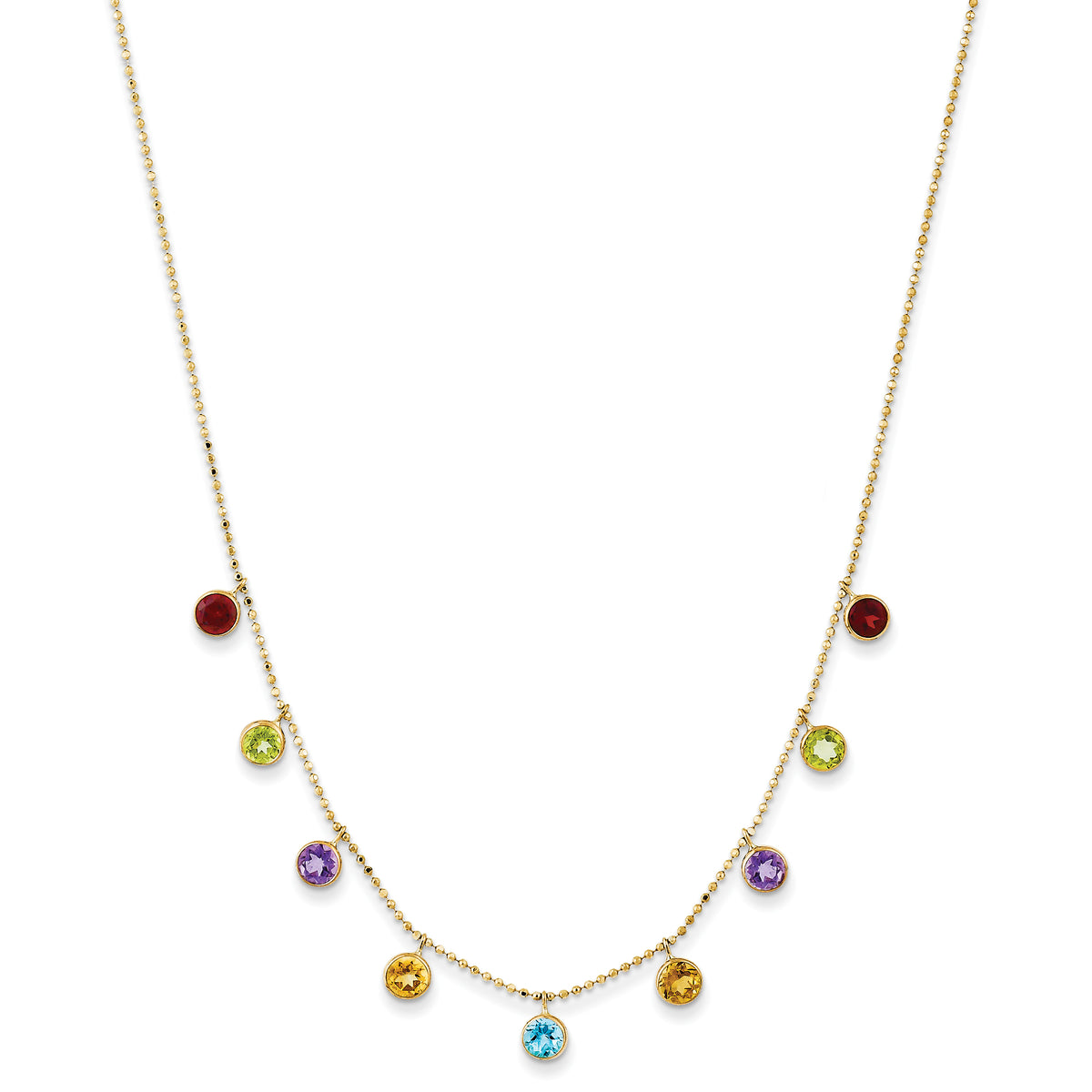 14K Multi-color Gemstone Necklace 16" w/ 2in ext.-XF2648-18