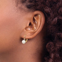 14K 6-7mm Round White FWC Pearl .06ct. Diamond Leverback Earrings-XF264E