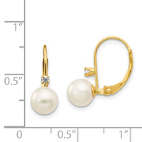 14K 6-7mm Round White FWC Pearl .06ct. Diamond Leverback Earrings-XF264E