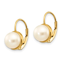 14K 6-7mm White Button Freshwater Cultured Pearl Leverback Earrings-XF265E
