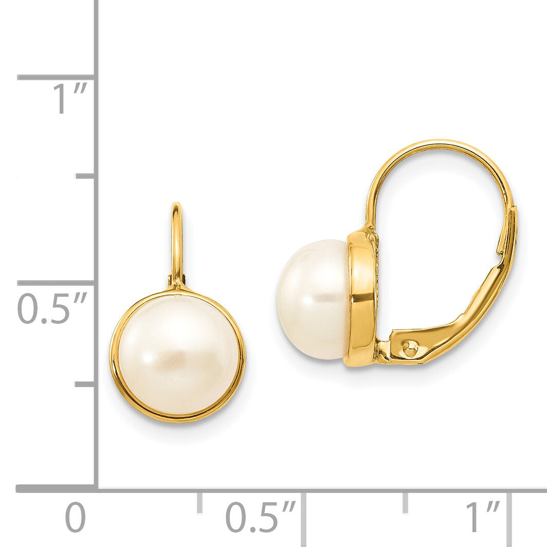 14K 6-7mm White Button Freshwater Cultured Pearl Leverback Earrings-XF265E