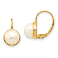 14K 6-7mm White Button Freshwater Cultured Pearl Leverback Earrings-XF265E
