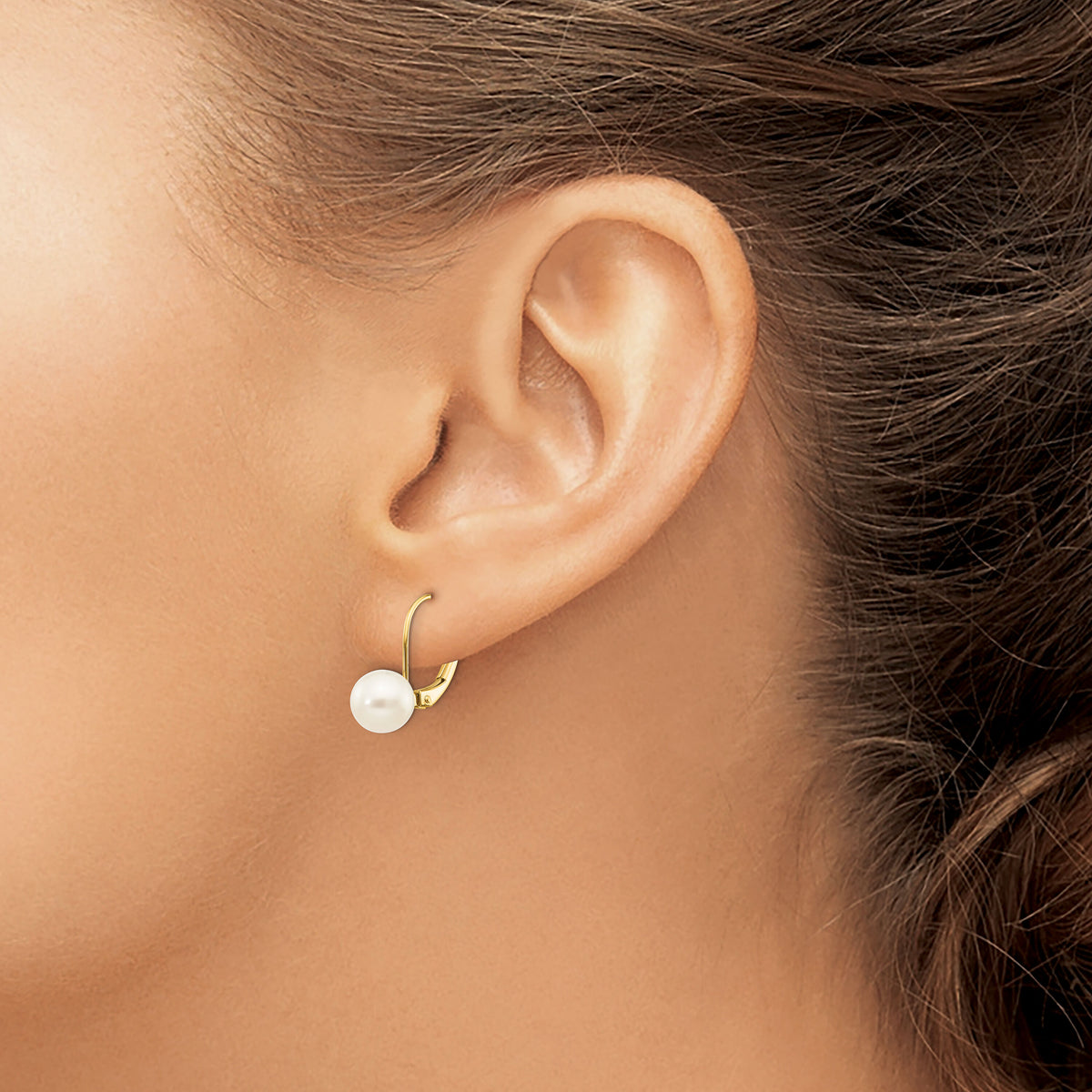 14K 7-8mm White Round Freshwater Cultured Pearl Leverback Earrings-XF266E
