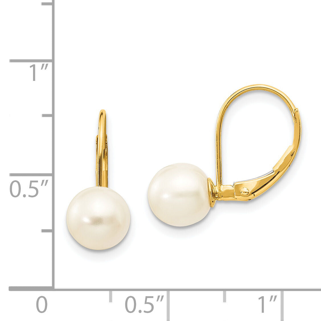 14K 7-8mm White Round Freshwater Cultured Pearl Leverback Earrings-XF266E