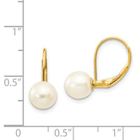 14K 7-8mm White Round Freshwater Cultured Pearl Leverback Earrings-XF266E