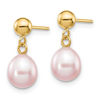 14k 6-7mm Purple Rice Freshwater Cultured Pearl Post Dangle Earrings-XF278E