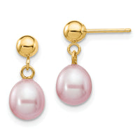 14k 6-7mm Purple Rice Freshwater Cultured Pearl Post Dangle Earrings-XF278E