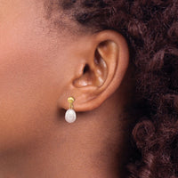 14k 7-8mm Purple Rice Freshwater Cultured Pearl Post Dangle Earrings-XF279E