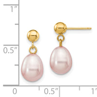 14k 7-8mm Purple Rice Freshwater Cultured Pearl Post Dangle Earrings-XF279E