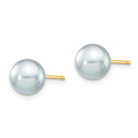 14k 7-8mm Round Grey Saltwater Akoya Cultured Pearl Stud Post Earrings-XF291E
