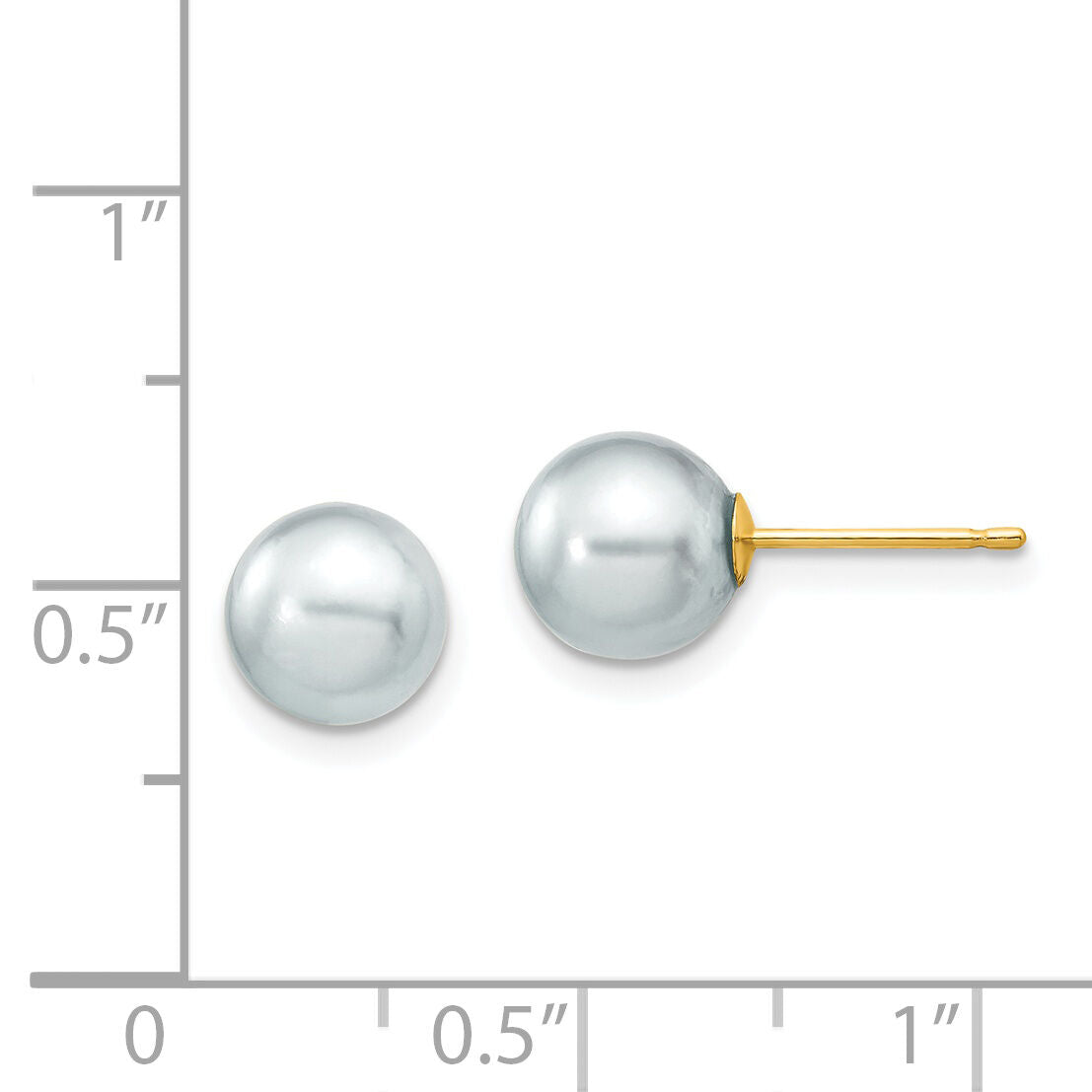14k 7-8mm Round Grey Saltwater Akoya Cultured Pearl Stud Post Earrings-XF291E