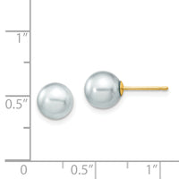 14k 7-8mm Round Grey Saltwater Akoya Cultured Pearl Stud Post Earrings-XF291E
