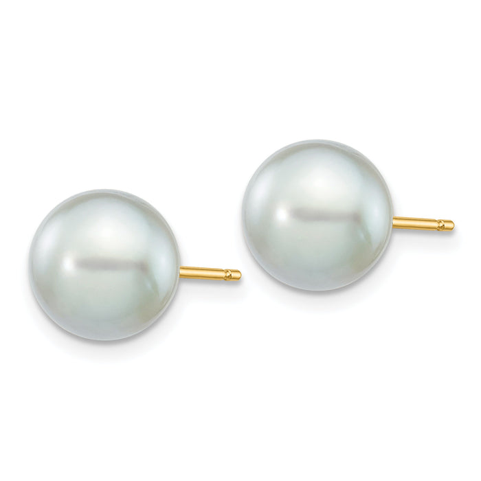 14k 8-9mm Round Grey Saltwater Akoya Cultured Pearl Stud Post Earrings-XF292E