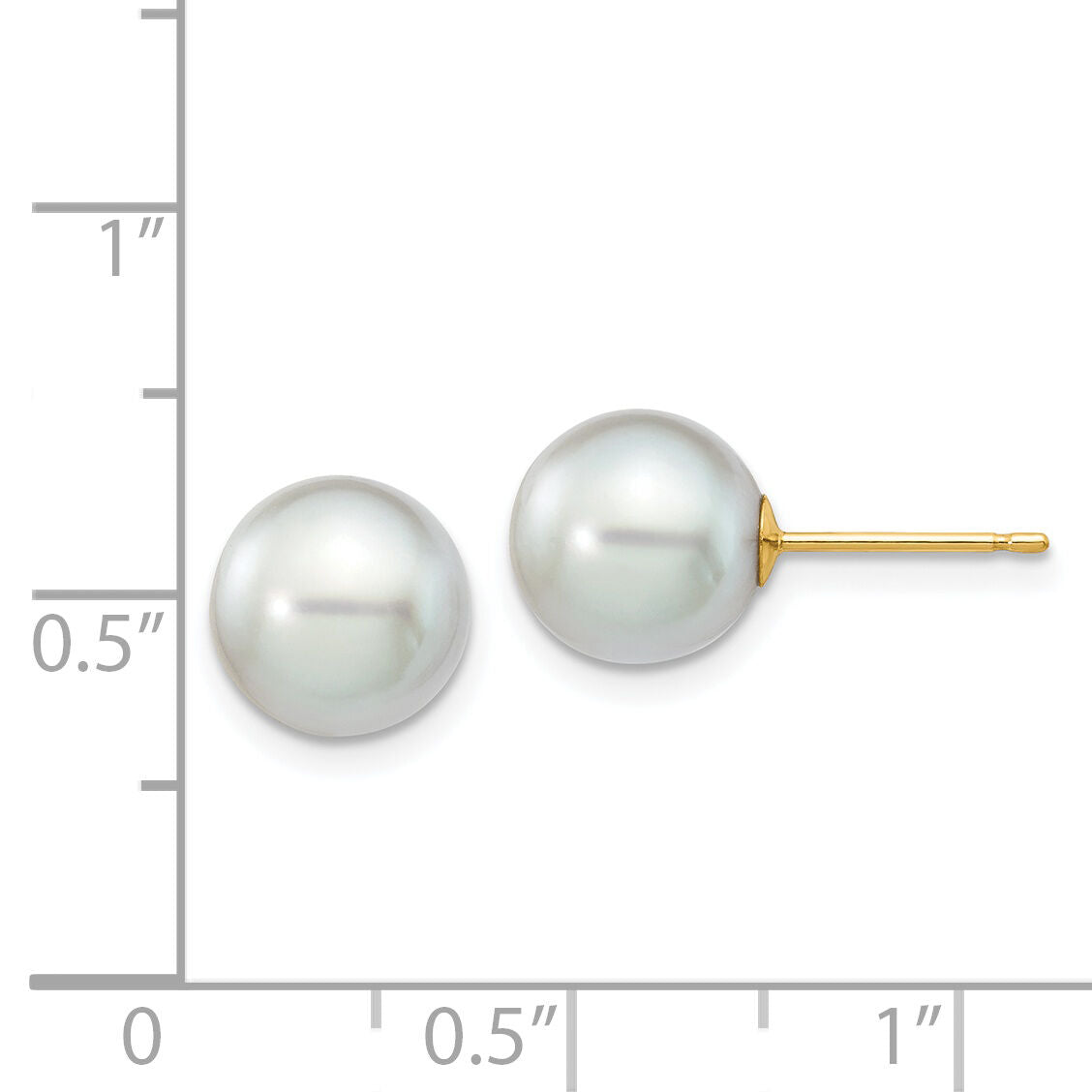14k 8-9mm Round Grey Saltwater Akoya Cultured Pearl Stud Post Earrings-XF292E