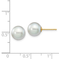 14k 8-9mm Round Grey Saltwater Akoya Cultured Pearl Stud Post Earrings-XF292E