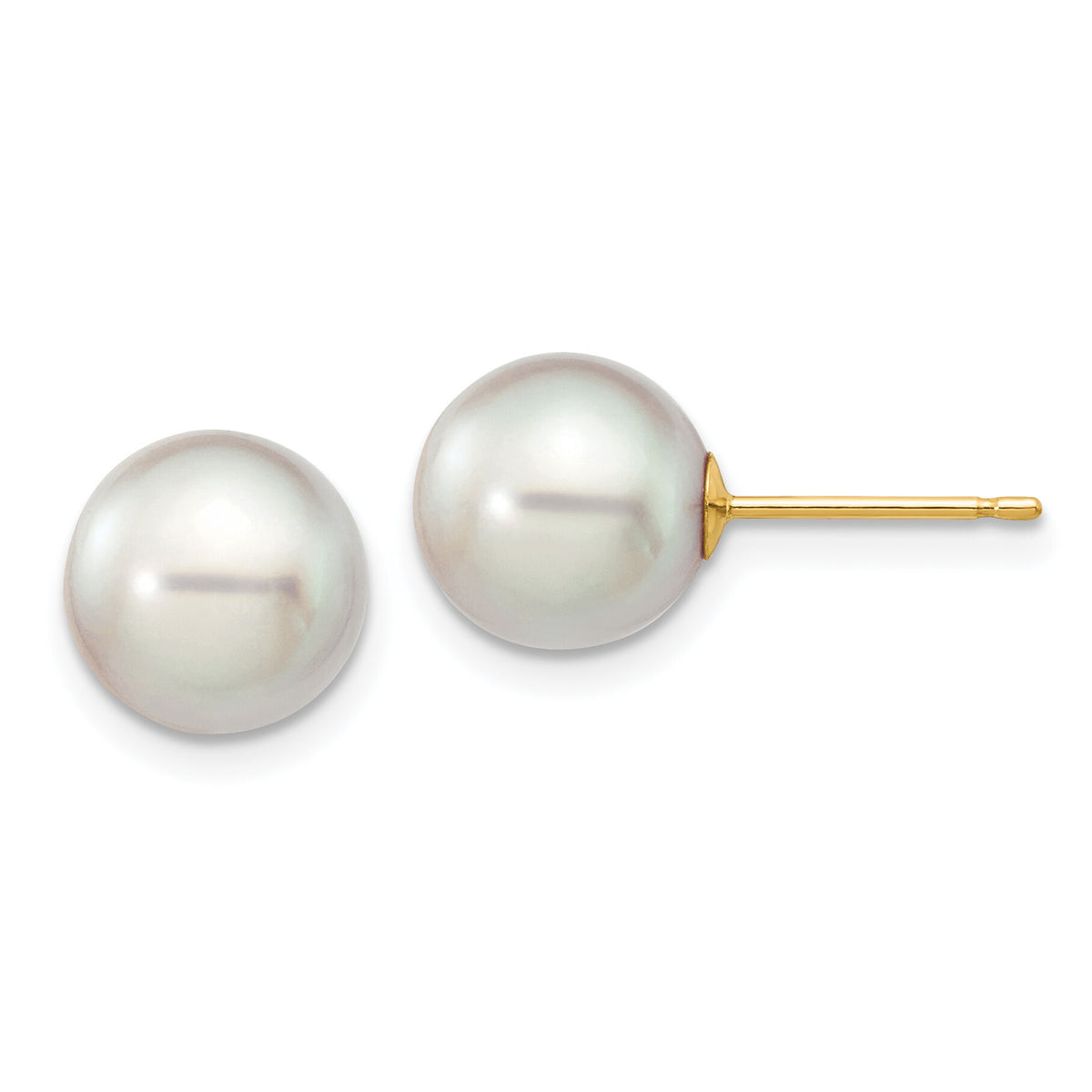 14k 8-9mm Round Grey Saltwater Akoya Cultured Pearl Stud Post Earrings-XF292E