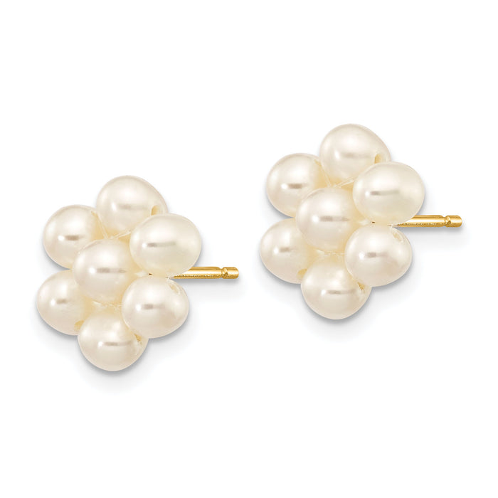 14k 3-4mm White Egg Freshwater Cultured Pearl Flower Earrings-XF298E
