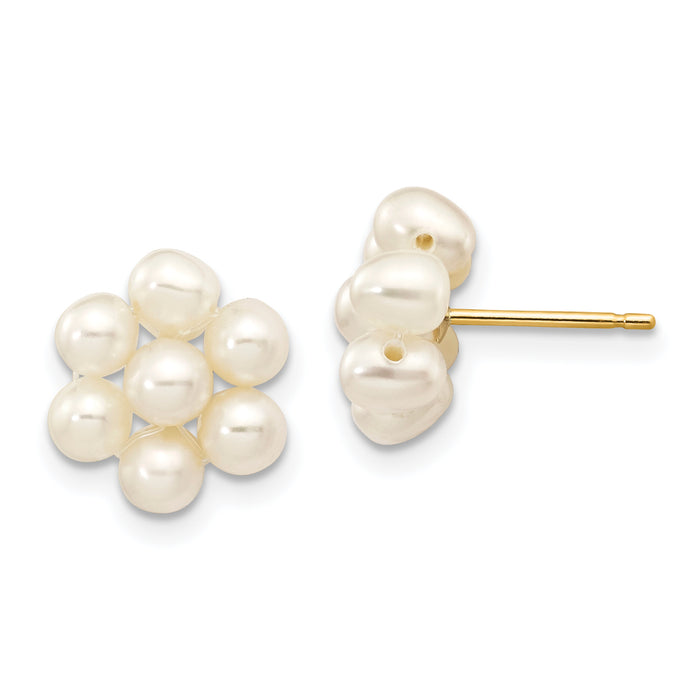 14k 3-4mm White Egg Freshwater Cultured Pearl Flower Earrings-XF298E