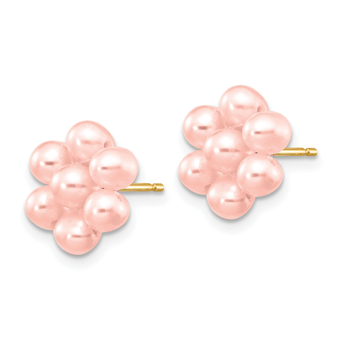 14k 3-4mm Pink Egg Freshwater Cultured Pearl Flower Earrings-XF298EPI