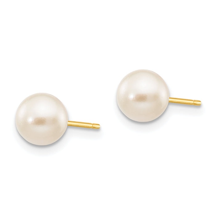 14k 6-7mm Round White Saltwater Akoya Cultured Pearl Stud Post Earrings-XF300E