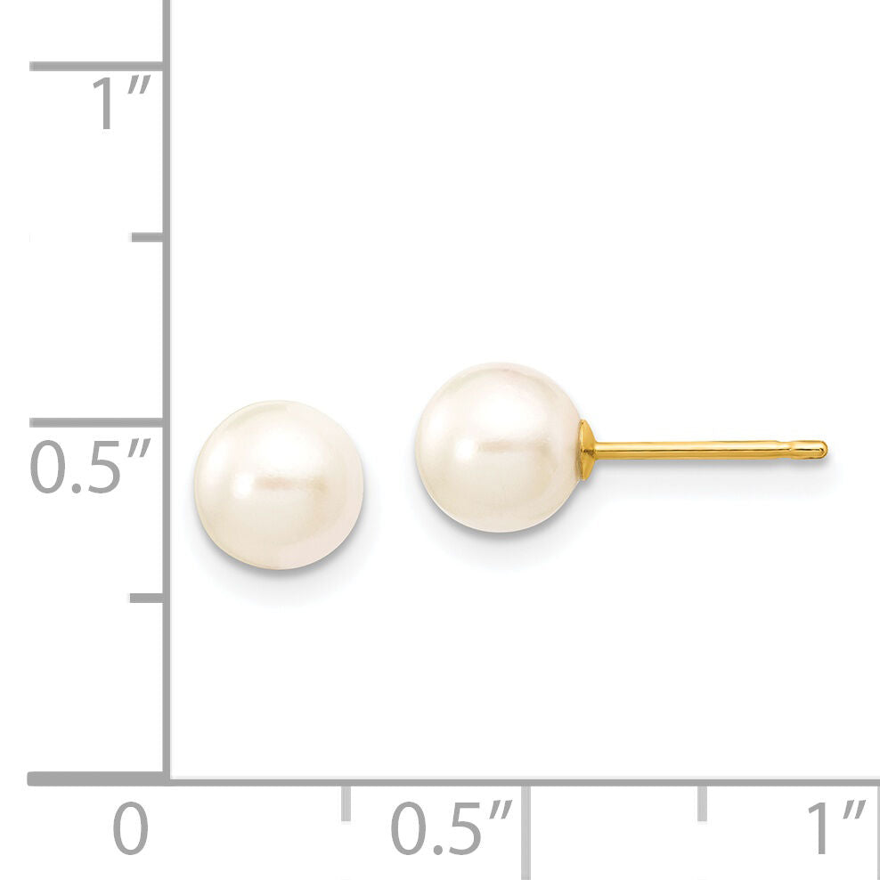 14k 6-7mm Round White Saltwater Akoya Cultured Pearl Stud Post Earrings-XF300E