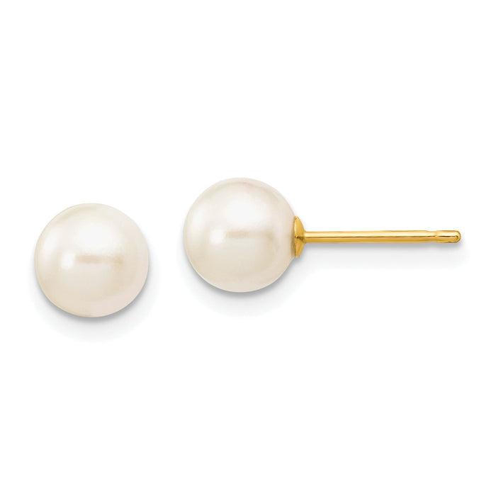 14k 6-7mm Round White Saltwater Akoya Cultured Pearl Stud Post Earrings-XF300E