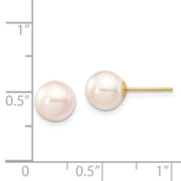 14k 7-8mm Round White Saltwater Akoya Cultured Pearl Stud Post Earrings-XF301E