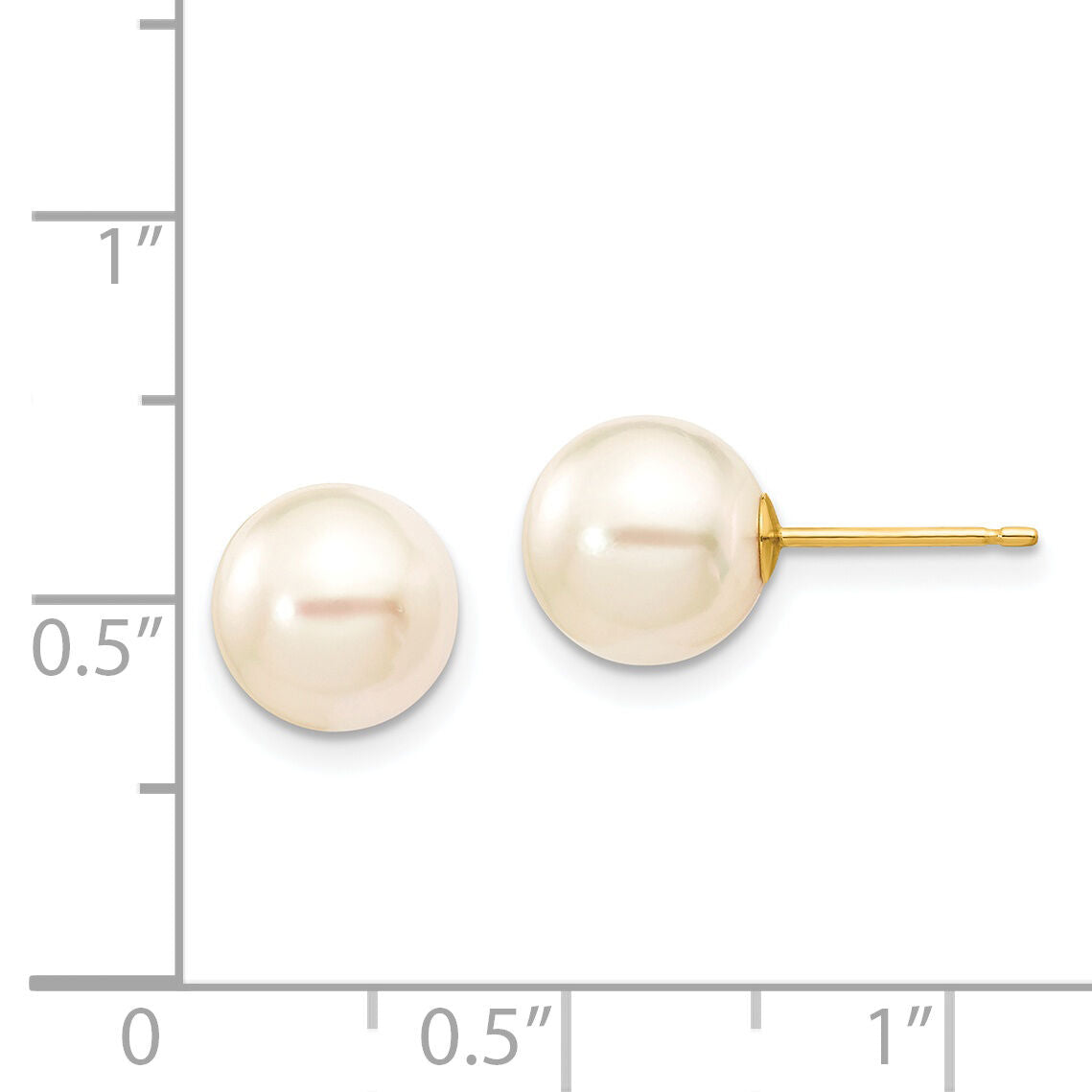 14k 8-9mm Round White Saltwater Akoya Cultured Pearl Stud Post Earrings-XF302E
