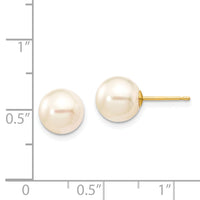 14k 8-9mm Round White Saltwater Akoya Cultured Pearl Stud Post Earrings-XF302E