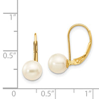 14K 6-7mm White Round Freshwater Cultured Pearl Leverback Earrings-XF322E