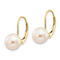 14K 8-9mm White Round Freshwater Cultured Pearl Leverback Earrings-XF324E