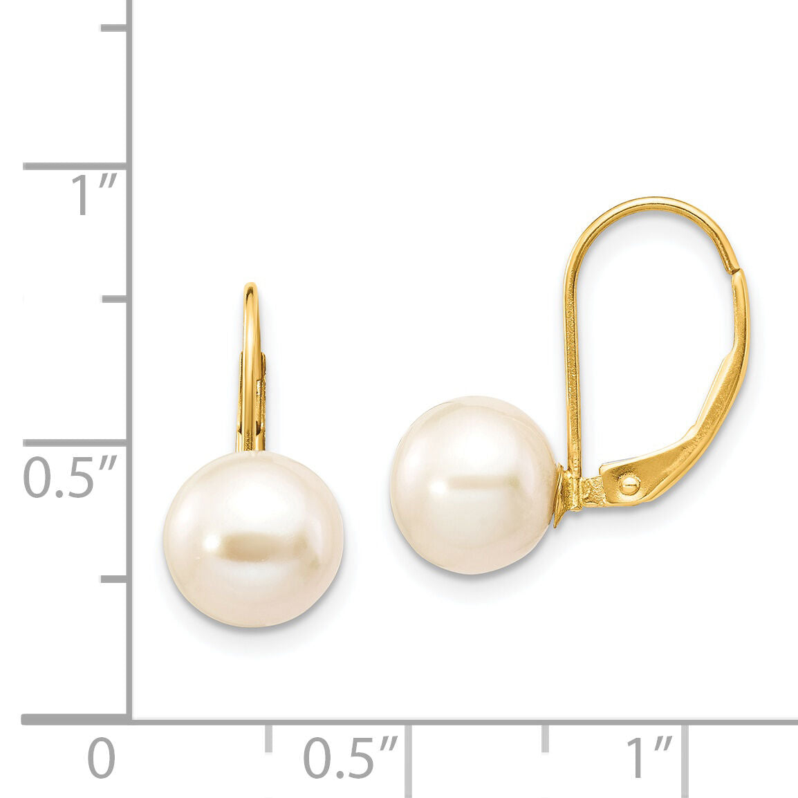 14K 8-9mm White Round Freshwater Cultured Pearl Leverback Earrings-XF324E