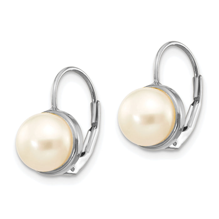 14K White Gold 6-7mm Button Freshwater Cultured Pearl Leverback Earrings-XF325E