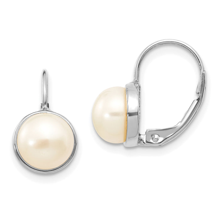 14K White Gold 6-7mm Button Freshwater Cultured Pearl Leverback Earrings-XF325E