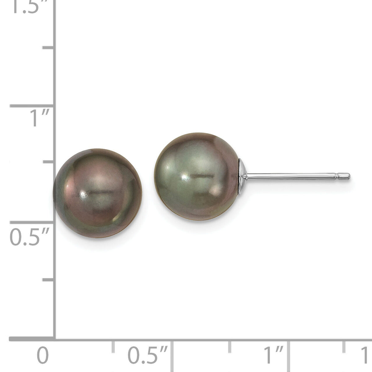14k WG 9-10mm Black Round Saltwater Cultured Tahitian Pearl Post Earrings-XF327E