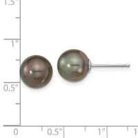 14k WG 9-10mm Black Round Saltwater Cultured Tahitian Pearl Post Earrings-XF327E