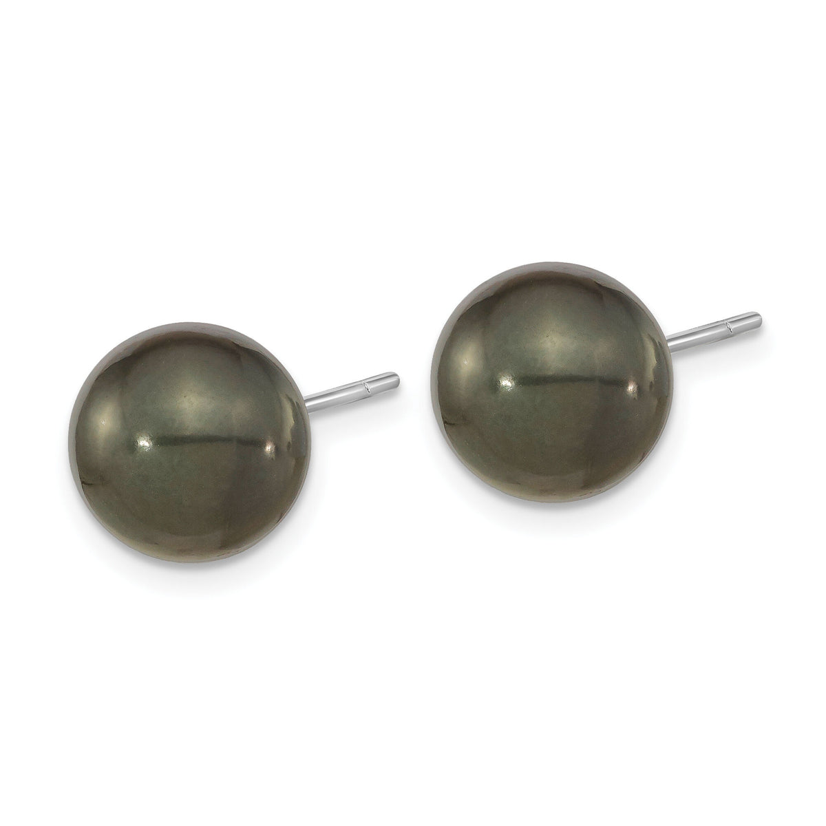 14k WG 10-11mm Black Round Saltwater Cultured Tahitian Pearl Post Earrings-XF328E