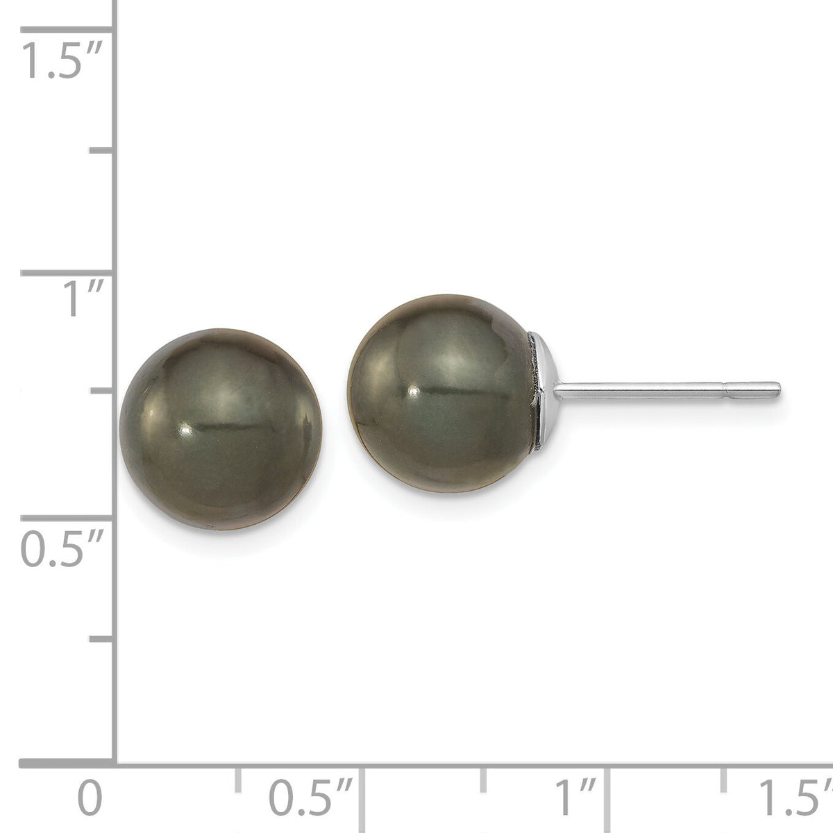 14k WG 10-11mm Black Round Saltwater Cultured Tahitian Pearl Post Earrings-XF328E