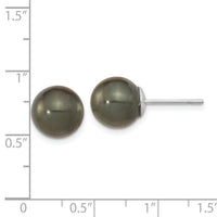 14k WG 10-11mm Black Round Saltwater Cultured Tahitian Pearl Post Earrings-XF328E