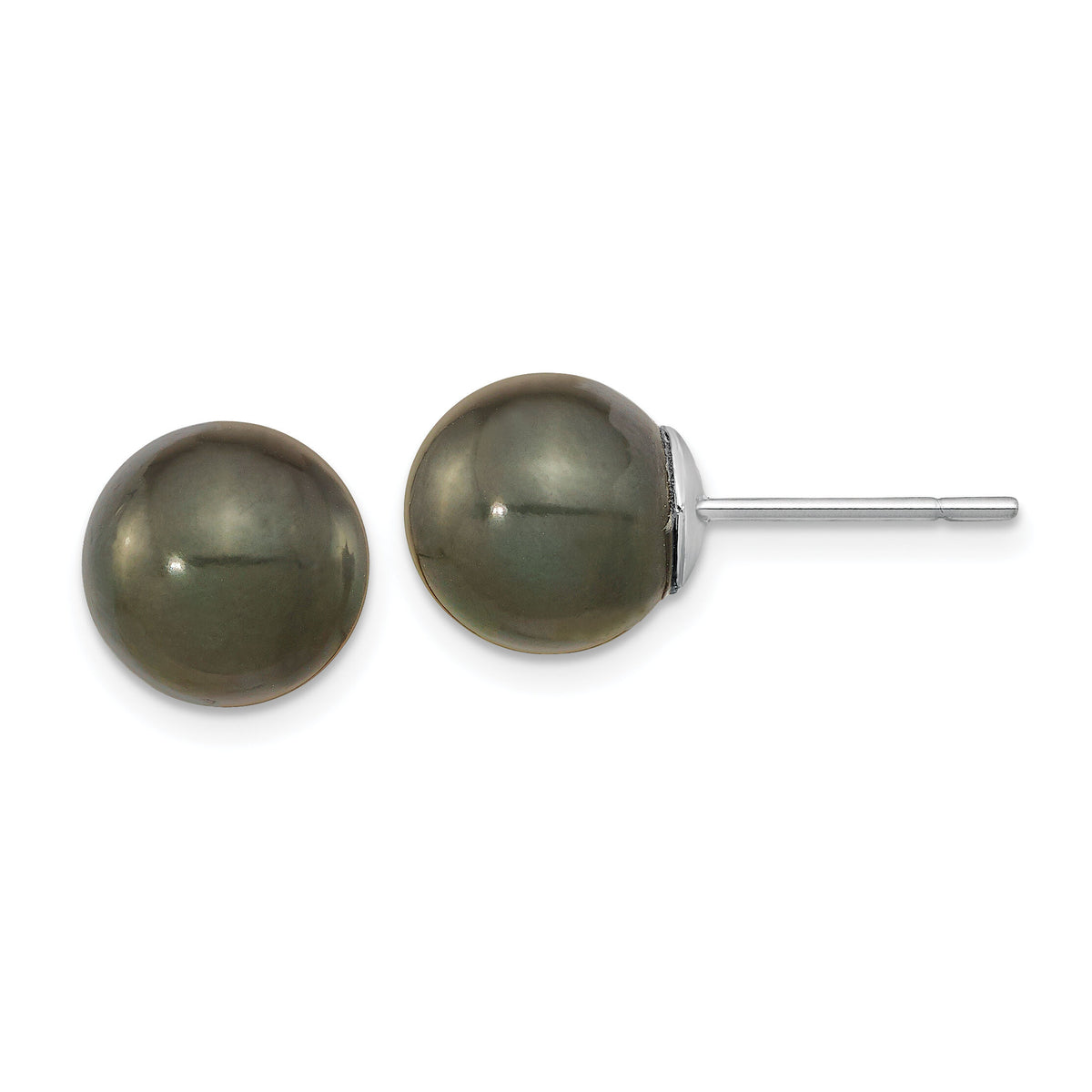 14k WG 10-11mm Black Round Saltwater Cultured Tahitian Pearl Post Earrings-XF328E