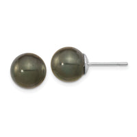 14k WG 10-11mm Black Round Saltwater Cultured Tahitian Pearl Post Earrings-XF328E