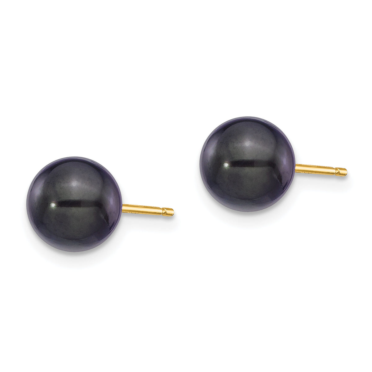 14k 7-8mm Round Black Saltwater Akoya Cultured Pearl Stud Post Earrings-XF329E