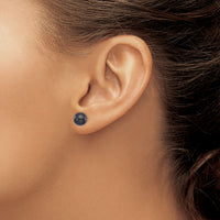 14k 7-8mm Round Black Saltwater Akoya Cultured Pearl Stud Post Earrings-XF329E