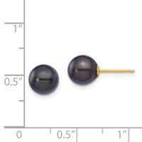 14k 7-8mm Round Black Saltwater Akoya Cultured Pearl Stud Post Earrings-XF329E