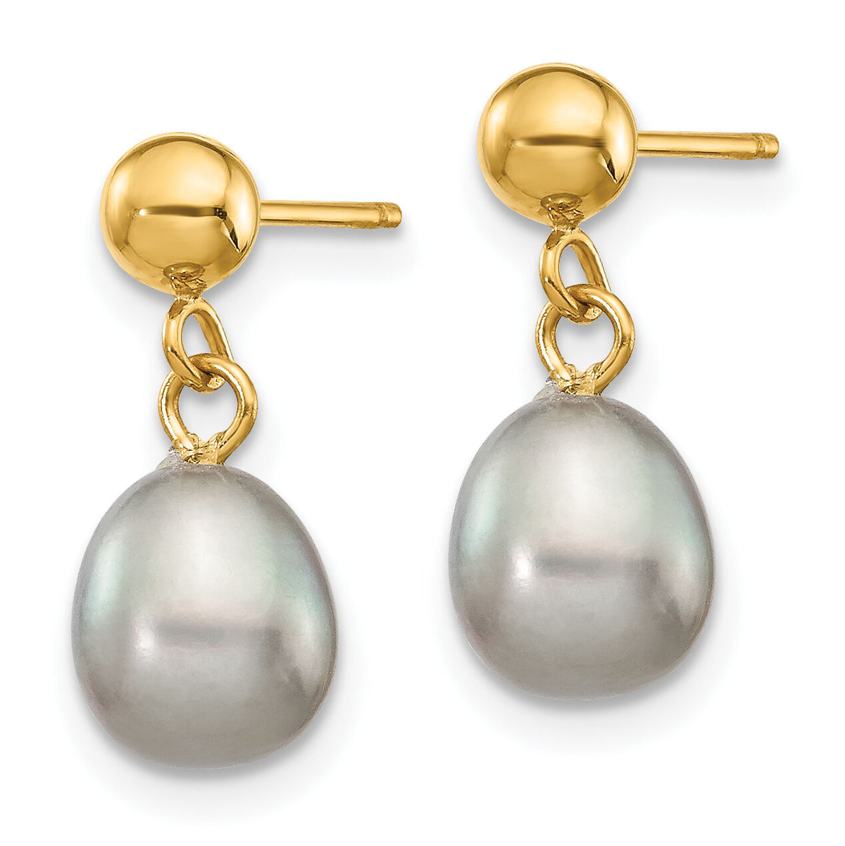 14k 6-7mm Grey Rice Freshwater Cultured Pearl Post Dangle Earrings-XF330E