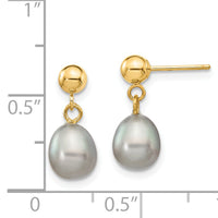14k 6-7mm Grey Rice Freshwater Cultured Pearl Post Dangle Earrings-XF330E