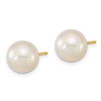 14k 9-10mm White Round Saltwater Cultured South Sea Pearl Post Earrings-XF332E