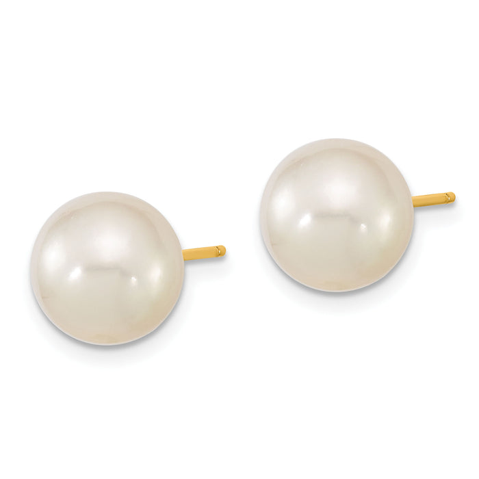 14k 9-10mm White Round Saltwater Cultured South Sea Pearl Post Earrings-XF332E