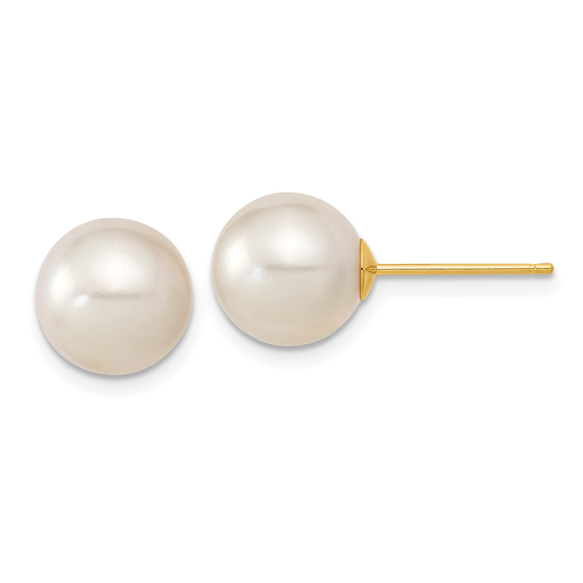 14k 9-10mm White Round Saltwater Cultured South Sea Pearl Post Earrings-XF332E