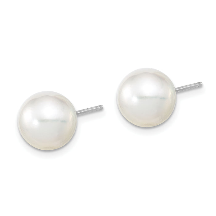 14K White Gold 9-10mm Round White Saltwater South Sea Pearl Earrings-XF332WE